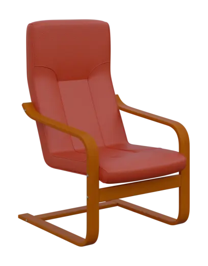 BO - 1 křeslo, dřevěná kostra, moření třešeň, koženka OTO P 2, cihlová